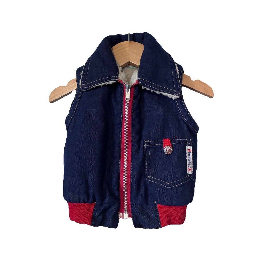 Vintage Blue‎ Jean Vest Health-tex, Infant 24 months, Sherpa, made in USA